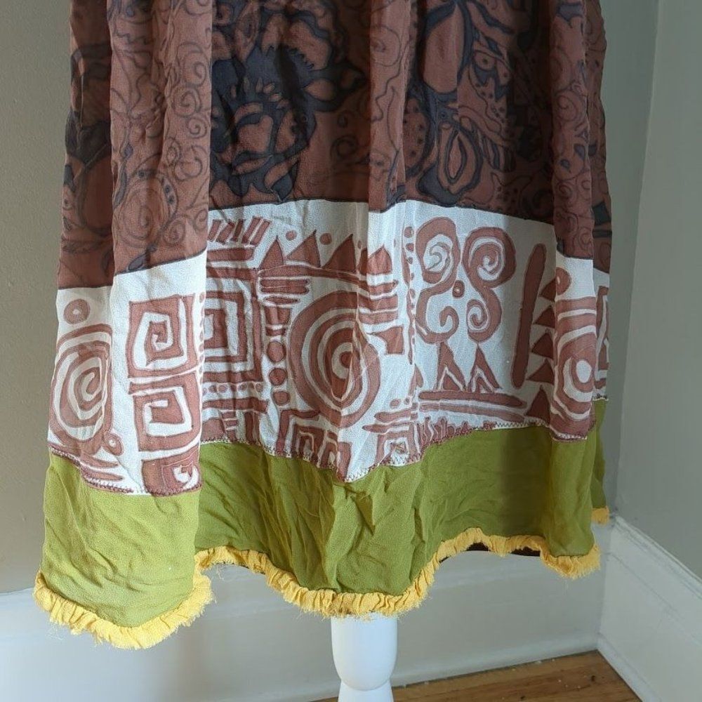 Vintage y2k Sue Wong Dress Silk Tribal Earth Fairycore Feather Beaded Size 4 - Picture 7 of 14